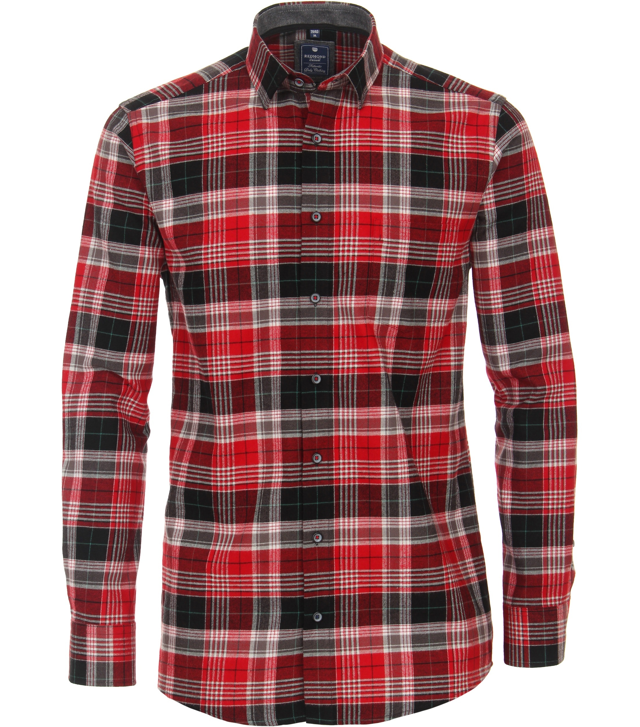 Redmond grote maat overhemd lange mouw rood, zwart en grijze ruit flanel