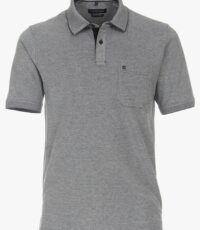 Casa Moda grote maat poloshirt uni midden blauw gemêleerd met borstzak