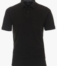 Casa Moda grote maat poloshirt uni zwart met borstzak