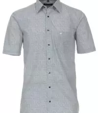 Casa Moda overhemd grote maat korte mouw blauw, grijs en wit fantasie design
