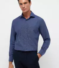 Eterna overhemd lange mouw met borstzakje in blauw met ingeweven stipje
