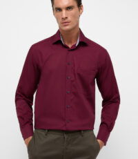 Eterna overhemd lange mouw met borstzakje in donkerrood