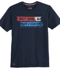 Redfield grote maat t-shirt korte mouw en ronde hals in donkerblauw Set Sail & Navigate