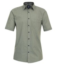 Redmond overhemd korte mouw olijfgroen, blauw en wit fantasie design