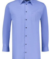 Adamo grote maat overhemd lange mouw uni blauw met borstzakje