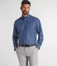 Eterna overhemd lange mouw met borstzakje in blauw blokjes design button down