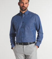 Eterna overhemd lange mouw met borstzakje in blauw blokjes design button down