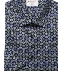 Marvelis grote maat overhemd korte mouw blauw en groen fantasie design