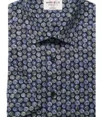 Marvelis grote maat overhemd korte mouw blauw en groen fantasie design