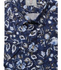 Marvelis grote maat overhemd korte mouw donkerblauw en bruin fantasie design