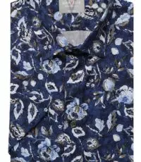 Marvelis grote maat overhemd korte mouw donkerblauw en bruin fantasie design