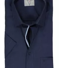 Marvelis grote maat overhemd korte mouw donkerblauw ingeweven fantasie design strijkvrij