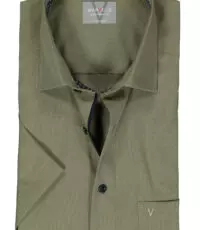 Marvelis grote maat overhemd korte mouw groen ingeweven fantasie design strijkvrij