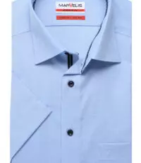 Marvelis grote maat overhemd korte mouw lichtblauw ingeweven design strijkvrij