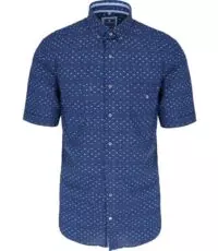 Redmond grote maat overhemd korte mouw blauw met gekleurd fantasie design