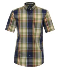 Redmond grote maat overhemd korte mouw blauw, terra en groene ruit