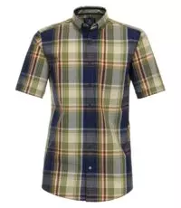 Redmond grote maat overhemd korte mouw blauw, terra en groene ruit