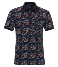 Redmond korte mouw poloshirt met borstzakje in donkerblauw met Hawaii design