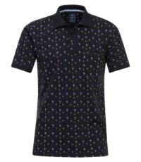 Redmond korte mouw poloshirt met borstzakje in donkerblauw met palmboompjes design