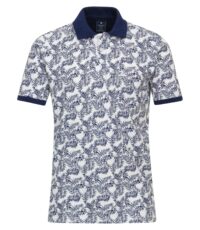 Redmond korte mouw poloshirt met borstzakje in wit met blauw blad design