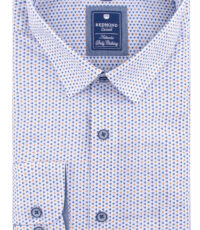 Redmond overhemd lange mouw met borstzakje in een blauw en camel design
