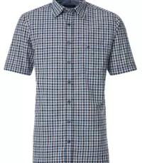 Casa Moda grote maat overhemd korte mouw blauw en camel ruit