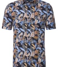 Casa Moda overhemd grote maat korte mouw met borstzakje zwart bloem fantasie design