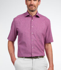 Eterna overhemd korte mouw met borstzakje fuchsia strijkvrij