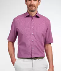 Eterna overhemd korte mouw met borstzakje fuchsia strijkvrij