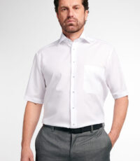 Eterna overhemd korte mouw met borstzakje wit strijkvrij