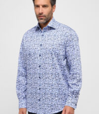 Eterna overhemd lange mouw met borstzakje blauw fantasie design strijkvrij
