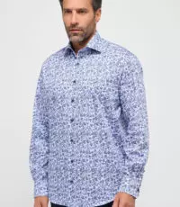 Eterna overhemd lange mouw met borstzakje blauw fantasie design strijkvrij