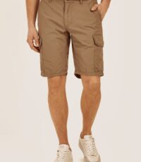 Luigi Morini grote maat stretch bermuda cargo khaki ingeweven structuurtje