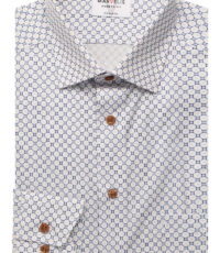 Marvelis grote maat overhemd korte mouw wit met blauw en geel fantasie design