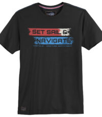 Redfield grote maat t-shirt korte mouw en ronde hals in zwart Set Sail & Navigate