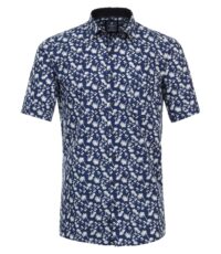 Redmond grote maat overhemd korte mouw blauw met palmboompjes design