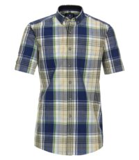 Redmond overhemd korte mouw met borstzakje in een blauw, groen en beige ruit