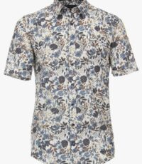Casa Moda grote maat overhemd korte mouw blauw, beige bloem design