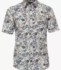Casa Moda grote maat overhemd korte mouw blauw, beige bloem design