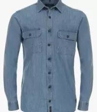 Casa Moda overhemd grote maat lange mouw denim dubbele borstzakken