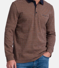 Pierre Cardin grote maat poloshirt lange mouw blauw camel en grijs design met borstzakje