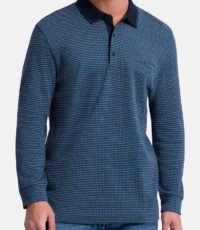 Pierre Cardin grote maat poloshirt lange mouw blauw en grijs design met borstzakje