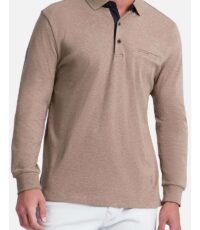 Pierre Cardin grote maat poloshirt lange mouw met borstzakje in taupe