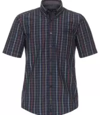 Casa Moda overhemd korte mouw met borstzakje blauw ruit design