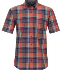 Casa Moda overhemd korte mouw met borstzakje gekleurde ruit