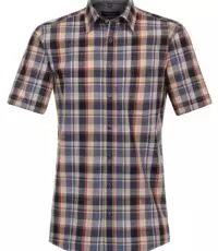 Casa Moda overhemd korte mouw met borstzakje in blauw met terra ruit