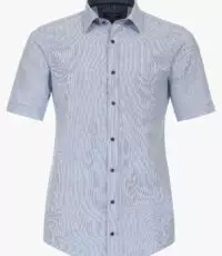 Casa Moda overhemd korte mouw met borstzakje in een blauw en wit lengte streepje