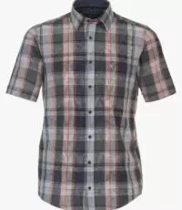 Casa Moda overhemd korte mouw met borstzakje in een blauw, rood en grijs ruit design