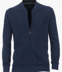 Casa Moda vest blauw met zijzakken en ingeweven structuurtje
