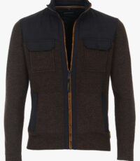 Casa Moda zware kwaliteit gebreid vest met zijzakken in bruin gemêleerd